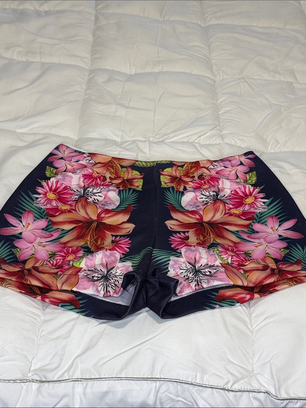 Floral Print Women’s High-Rise Shorts - Black with Pink & Orange Flowers